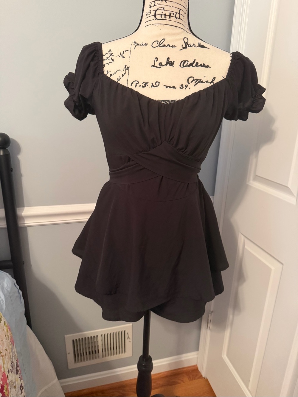 Women's Black Off-Shoulder Romper with Peplum Skirt